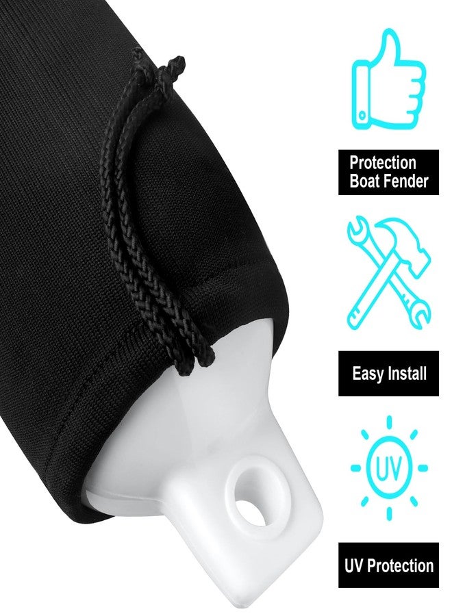 XMK Boat Fender Covers 9"x26" Fender Covers Marine Boat Bumper Sleeves for Twin Eye & Center Rope Tube Style Fenders, Black, 4-Pack, Polyester (Boat Fender Not Included) - Image 5